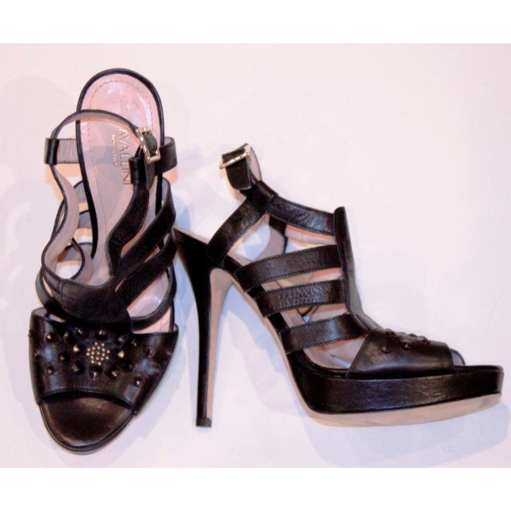 $560 CAVALLINI Italy PLATFORM Heel SANDALS Shoes BLACK 39/8